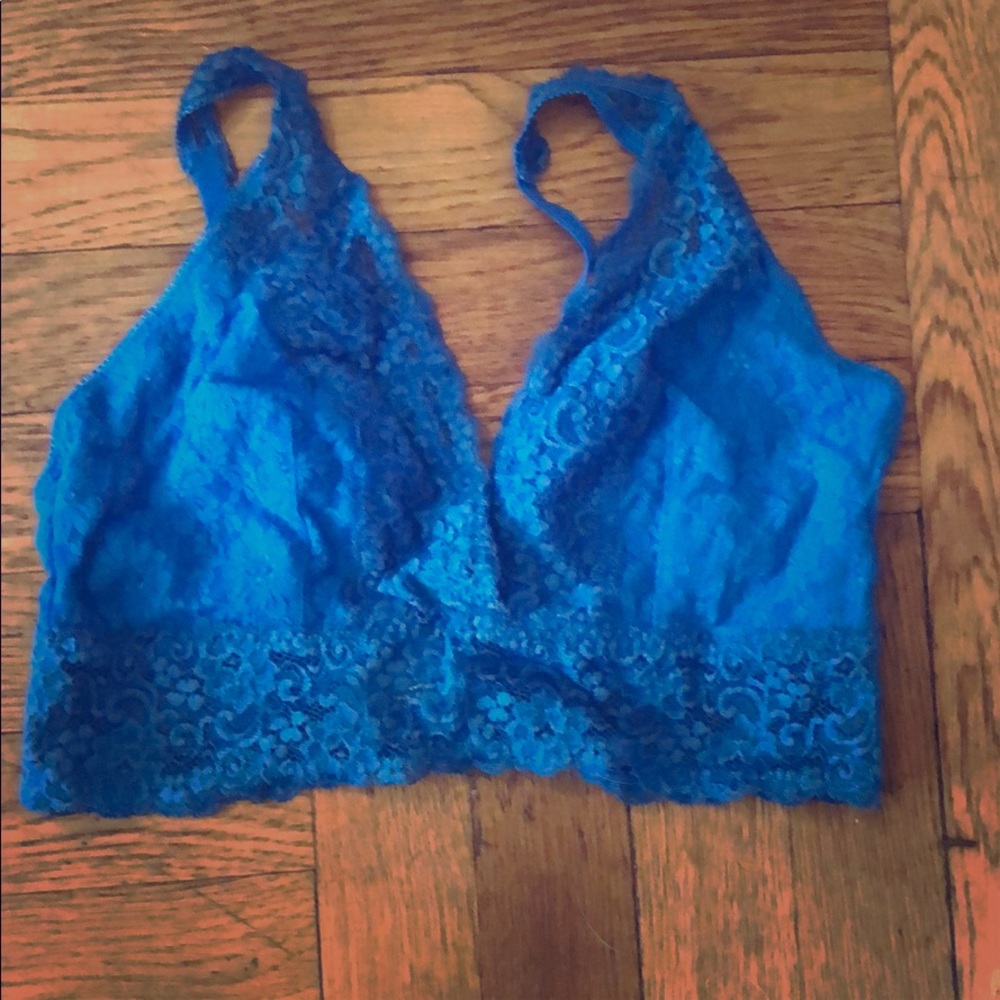 Soma blue Bralette Lace Plunge Sz L NWOT